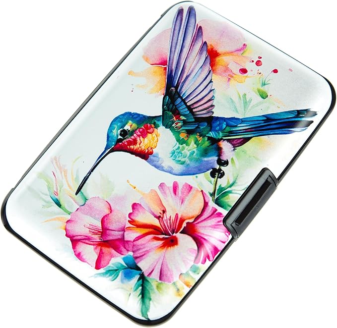 Credit Card Holder, Metal Card Wallet RFID Blocking Mini Slim Aluminum Business Hard Card Case for Women Men (Flowers Hummingbird) by Kaabao