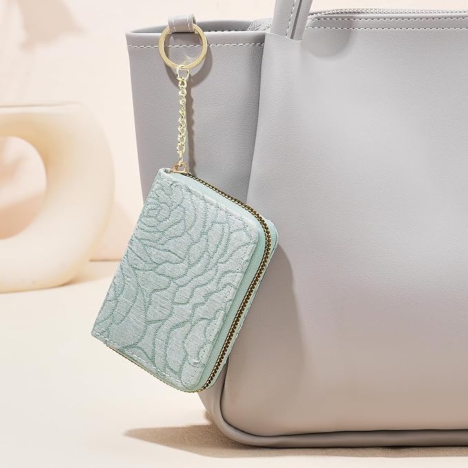 RNIEGA Credit Card Holder RFID Blocking Small Wallet for Women Vegan Leather Card Case Wallets with Zipper Keychain - Image 6