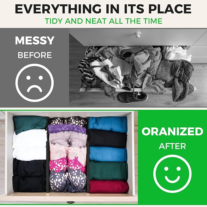 4 Pack Bamboo Drawer Dividers Organizer with Inserts 2.6'' High | Expandable from 12.5-21.7", Adjustable Drawer Organizer Separators for Utensils, Clothing, Office, Dresser, Bedroom, (Black) - Image 5