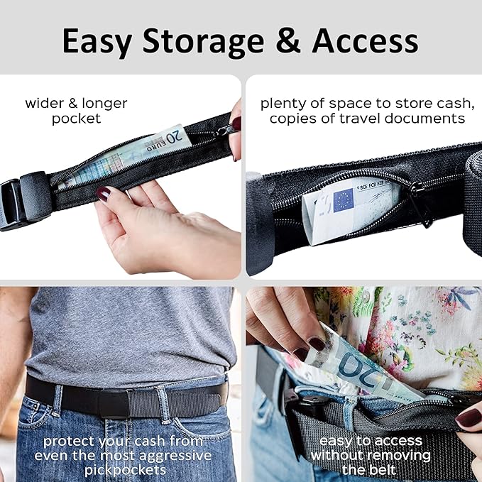 Money Belt for Men Travel Security Belt with Hidden Money Compartment Pocket, Cashsafe Anti-Theft Wallet Non-Metal Buckle - Image 4