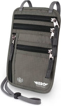 HERO Neck Wallet - RFID Blocking Passport Holder, Easy to Conceal Travel Pouch (Army Grey) by HeroTravelSupply