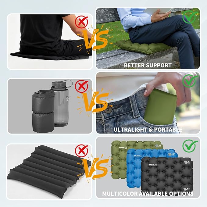 EULANT Lightweight Inflatable Seat Cushion,Compact Travel Cushion Pad | Stadium Seat Pad Camping Travel Air Seat Cushion for Airplane Hiking Bleachers Office Home Sports Events - Image 4