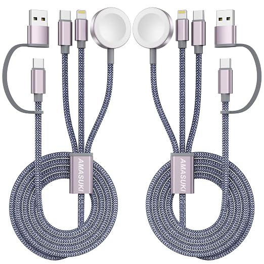 2Pack Travel Essentials,Multi Charging Cable 3 in 2 USB C for Apple Watch Charger,iPhone Charger,Cruise Vacation Camping,Portable Charging Docks for iWatch Series 11-2/Ultra/SE & iPhone 17-12,Car by ChargeBeyondPowerWithin