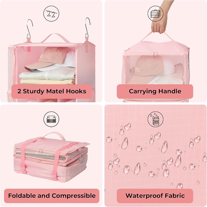 GRANNY SAYS Hanging Packing Cubes for Shelves, Large Organizer Bags, Pink | Portable Suitcase Organizer, Travel Packing Organizers, Compression Luggage Bags for Clothes, Carry on Closet Suitcase - Image 5