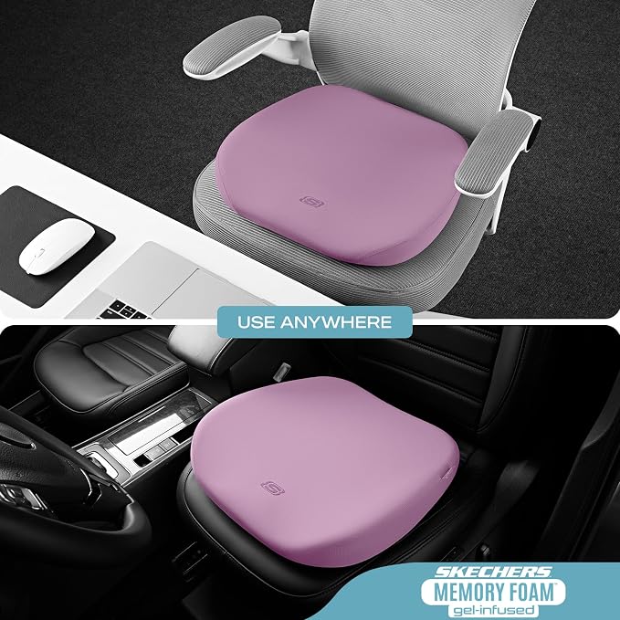 Skechers Seat Cushion Premium Gel & Memory Foam-Office Chair Cushion for Tailbone Pain Relief,Butt Pillow for Office Chair,Car seat Cushion,Long Sitting Office Workers,and Car Drivers,Purple - Image 4
