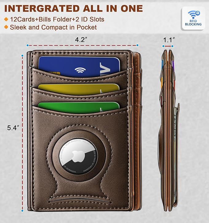 BULLIANT Magnetic Slim Leather Airtag Wallet Money Clip For Men 12Cards | RFID Blocking | Easy Access | Gift Boxed | Pocket Fit - Image 3