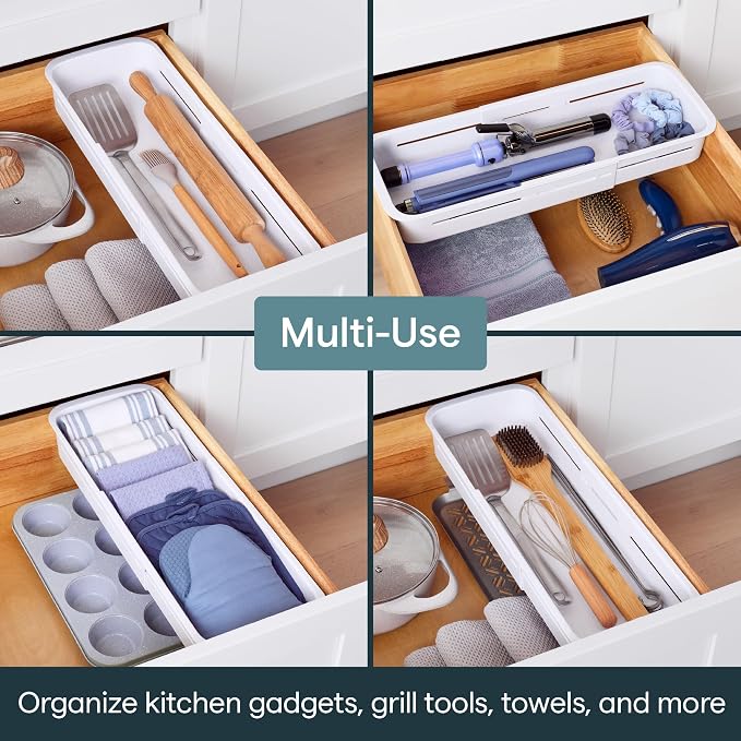 YouCopia DrawerFit® Sliding Drawer Bin, Expandable and Adjustable Kitchen Storage Organizer, Speckled White - Image 7