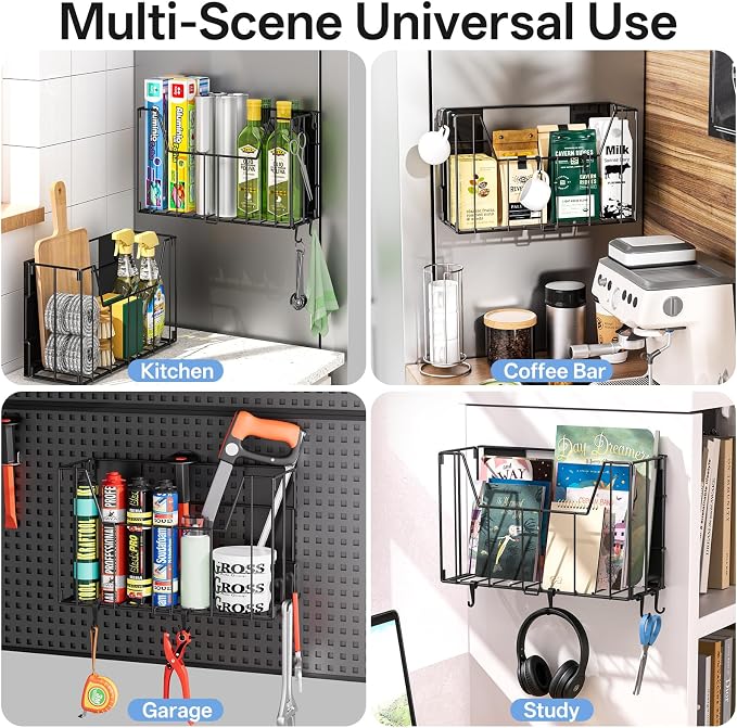 DTUQYX 2-Pack Magnetic Folding Storage Shelf, No Drill Heavy Duty Organizer with 4 Hooks Magnetic Basket Shelves for Laundry Kitchen RV Refrigerator Washing Machine Garage - Image 7