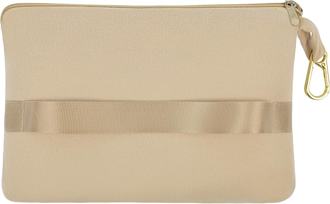 BlueHills Lightweight Travel Blanket Pillows Compact for Two Airplane Traveling Essentials Flight Throws in Bag case with Backpack Clip Compact Large Plane Accessories – Gray and Beige - Image 3