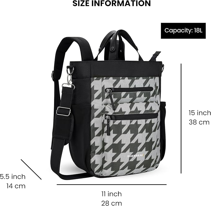 Sherpani Soleil, Anti Theft Convertible Backpack Tote (Grey Houndstooth) | 18L Travel Shoulder Bag, Everyday Crossbody Purse, RFID Protection, Business Daypack, Travel Gift for Women, Fits 13" Laptop - Image 3
