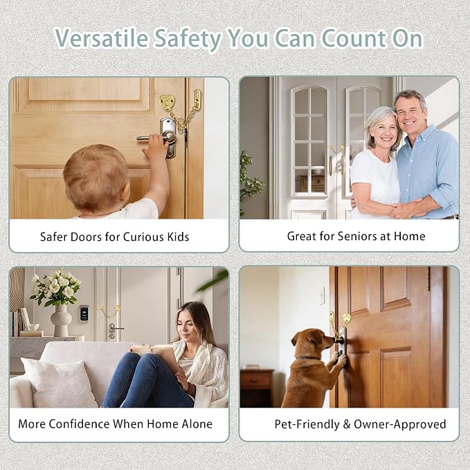 Alise Door Chain Lock, Gold Adjustable Child Proof Security Door Lock for Apartment | Stainless Steel Chain Door Lock,Heart-Shaped Design Press-To-Unlock, Heavy Duty Chain Lock For Bedroom & Travel - Image 9