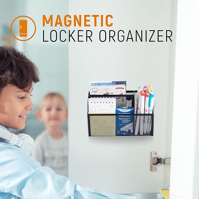 3-Grid Magnetic Pencil Holder, Strong Magnet Locker Organizer, Black | Mesh Magnetic Shelf, Marker Holder Perfect for Whiteboard, Refrigerator and Locker Accessories - Image 4