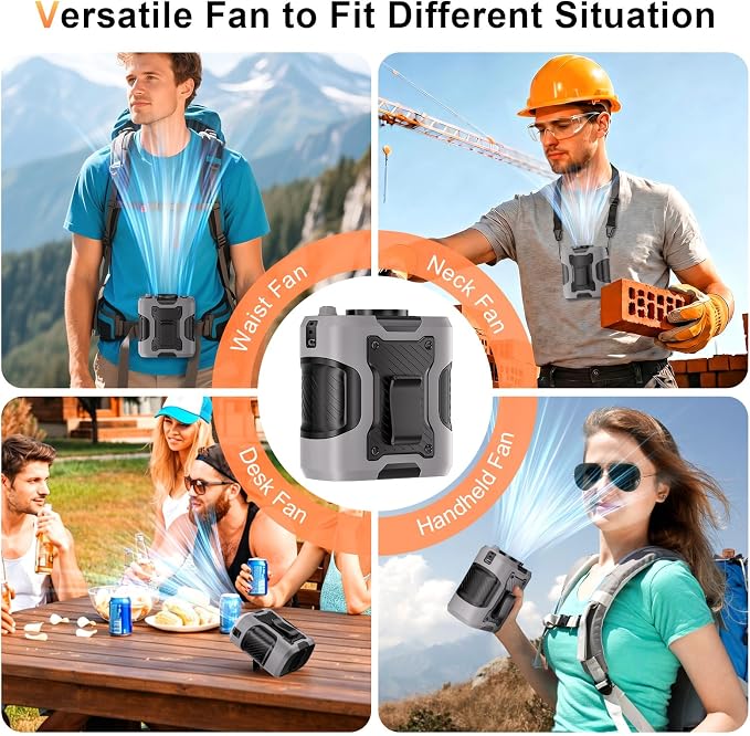 Portable Waist Fan Personal 14500mah 100 Speeds Clip On Shirt Fan Belt | Cooling Device Wearable Cool Body Blow Cold Air Rechargeable Pocket Mini Men Workers Outdoor Travel Hiking Gifts - Image 6