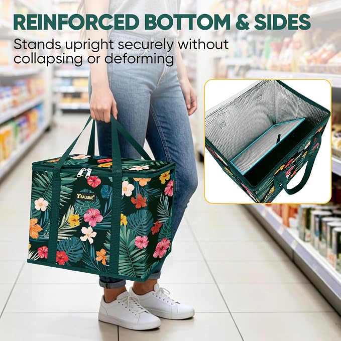 BALEINE 1PK Insulated Reusable Grocery Bag, Heavy Duty Shopping Tote | Foam & Foil Insulation, 9" Long Handles, Reinforced Bottom Keeps Upright, Fold Flat Storage, Water-Resistant Shopping Bag - Image 3