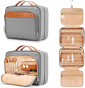Travel Hanging Toiletry Bag for Women, Holds Full-Size Shampoo, with Jewelry Organizer Compartment, Extra Large Makeup Bag, Waterproof Cosmetic Bag, Toiletries Kit Set with Trolley Belt, Grey by COOSKY