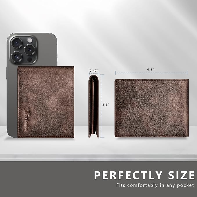 Travelambo Genuine Leather Wallet for Men with Gift Box - Handmade Bifold Stylish - Mens Wallets Rfid Blocking with 2 ID Windows - Image 6