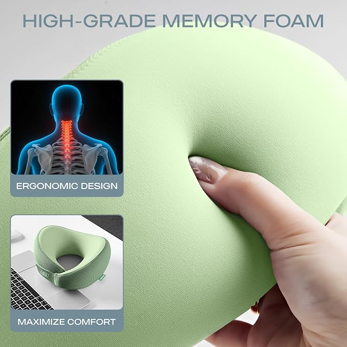 Skechers Women's Memory Foam Neck Pillow, Comfortable & Breathable Travel Pillow,Neck Pillow Airplane for Travel, Car Rides, Home, and Office Use, Ergonomic Design for Men and Women,Green - Image 8