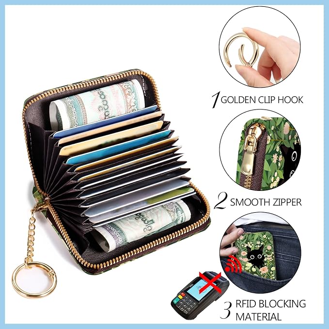 Blusabaca Women Credit Card Holder, Small RFID Wallet with Wristlet Strap | Removable Keychain, Case with Zipper, Vegan PU Leather, Cash Coin Pocket, Business Accordion Purse, Ladies Female Gift - Image 5