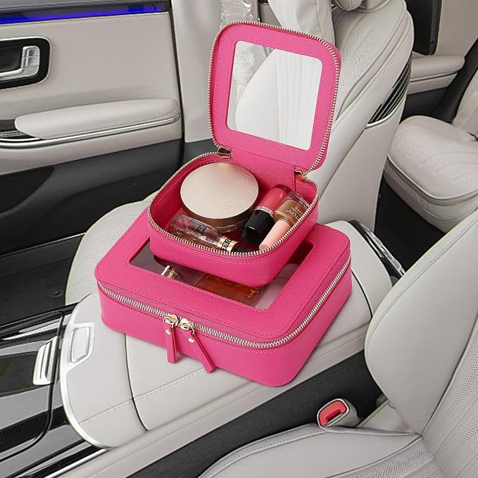 Pinkmik Clear Makeup Bag, (Fuxia, M+MINI) | 2PC,Waterproof, Travel Case for Cosmetics and Toiletries, Women's Purse Organizer, Clear Car Bag with Zipper - Image 6