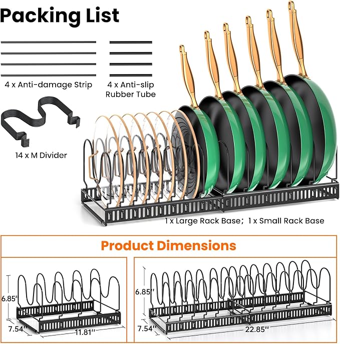 MUDEELA Expandable Pot Pan Lid Organizers inside Cabinet, 14 Divider-Black | Expandable 11.8–22.9", 14 Adjustable Divider, Tool-Free Assembly, Non-Slip, Scratch-Proof, For Pan Lid Cutting Board Bakeware - Image 7