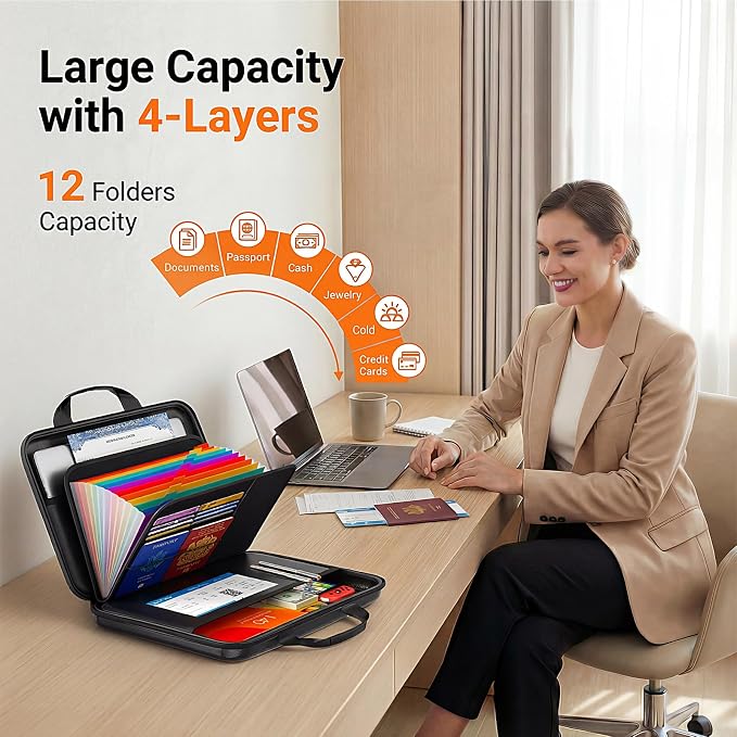 Fireproof Document Organizer with Lock, Rigid EVA File Box with 13-Pocket Accordion Folder for Important Documents & Tablets under 11", Lightweight Safe Storage for Home, Office & Travel (Small Size) - Image 4