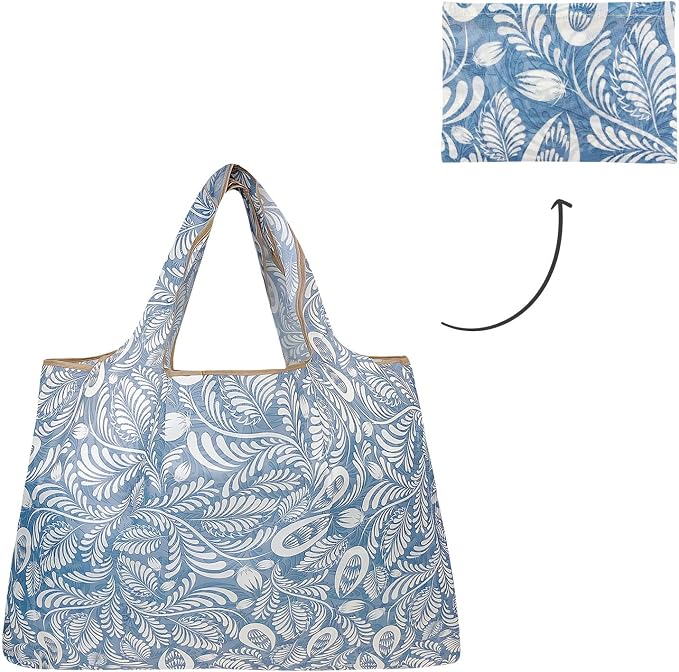 allydrew Large Foldable Tote Nylon Reusable Grocery Bags, Gray Ferns - Image 5