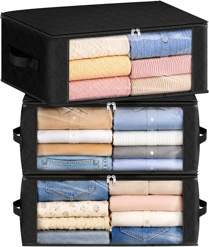 35L Closet Organizers, Foldable Under Bed Storage Containers | Storage Bags with Zippers,Window and Handles for Organizing Bedroom, Closet, Clothing,Organization with Handle by Fabtotes