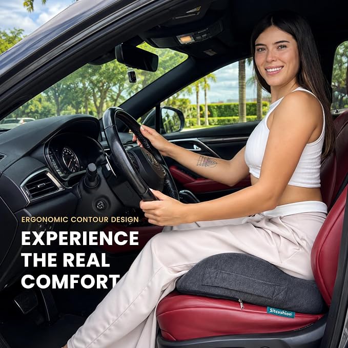 Driver Seat Cushion for Car, Tailbone Pain Relief Car Pillow and Seat Pad | Extra Large Driver Seat Cushion Offers Broad Car-Seat Coverage to Ease Hip and Tailbone Pressure During Long Drives (Gray) - Image 2