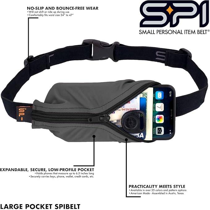 SPIbelt Running Belt Original for Women Men, Phone Holder for Running, Running Fanny Pack, Holder for Phone, Running Waist Pack, Adjustable Waist, [Fits All Phones]. Black with Blue Zipper - Image 3
