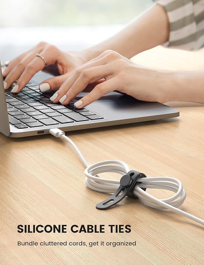 Lamicall 20 Pack Silicone Cable Ties, Reusable Wire Organizer Straps | Locking Buckle, Adjustable Charger Cable Straps, Office Desk Organizer Accessories, Electrical Cord Management for Travel - Image 2