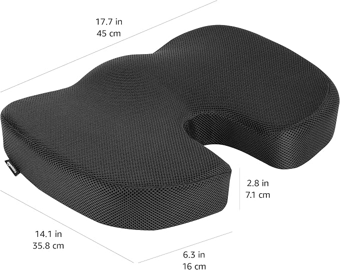 Amazon Basics Comfortable Seat Cushion for Office Chairs, Enhanced Memory Foam with Cooling Gel, Non-Slip, Long Sitting Support, Black - Image 4