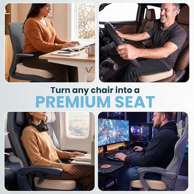 ComfiLife Extra Large Gel & Memory Foam Seat Cushion - Doctor Recommended Office Chair, Car Seat, Lifting Cushion - Back & Sciatica Pain Relief - Wide Seat Cushion for Big & Tall (Beige) - Image 8