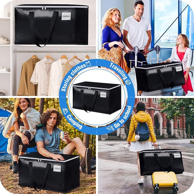 Heavy Duty Moving Bags, Extra Large Storage Bags, 93L, 10-Pack, Black | Foldable, with Zippers, Tag Pocket & Handles, Reusable, Space-saving, Water-Resistant, for moving & storage, Versatile Use - Image 7
