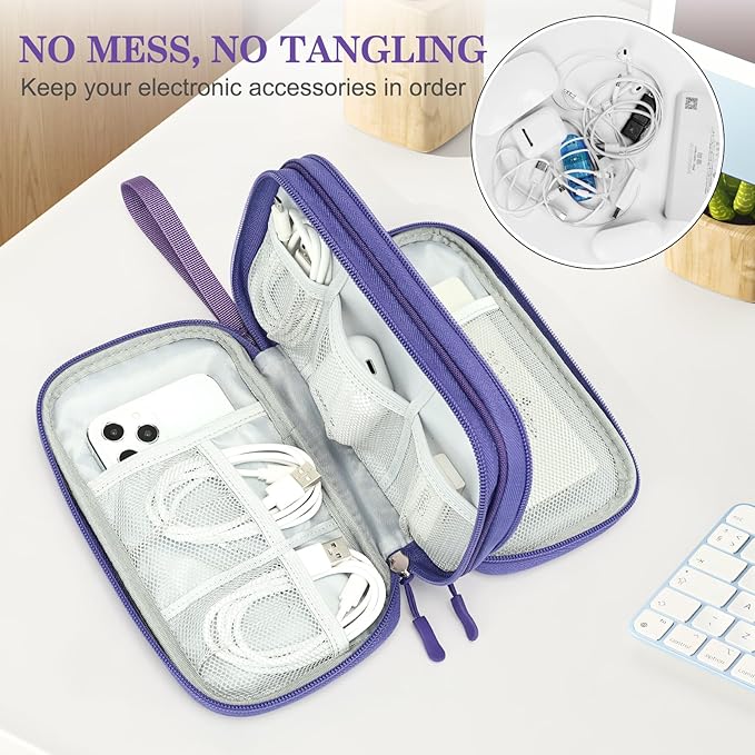 FYY Electronic Organizer, Travel Tech Pouch Bag, Medium, Purple | Wrist Strap, Waterproof, Double Layers Portable Electronics Travel Carrying Case for Cord, Charger, Daily Business Trips Use - Image 5