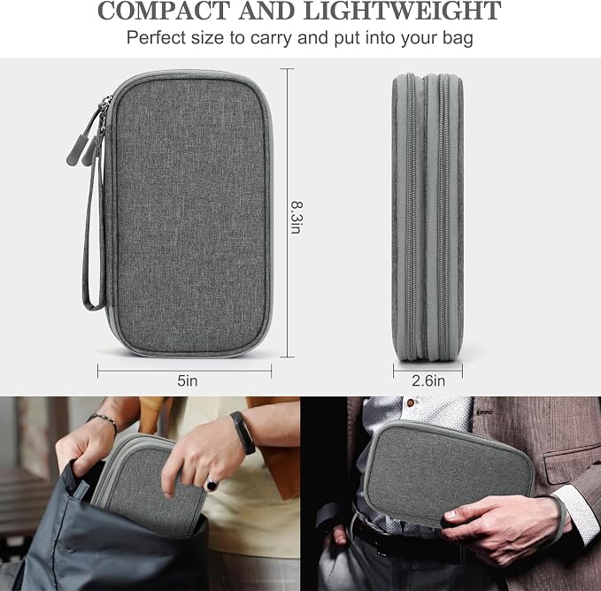 FYY Electronic Organizer, Travel Tech Pouch Bag, Medium, Dark Grey | Wrist Strap, Waterproof, Double Layers Portable Electronics Travel Carrying Case for Cord, Charger, Daily Business Trips Use - Image 2