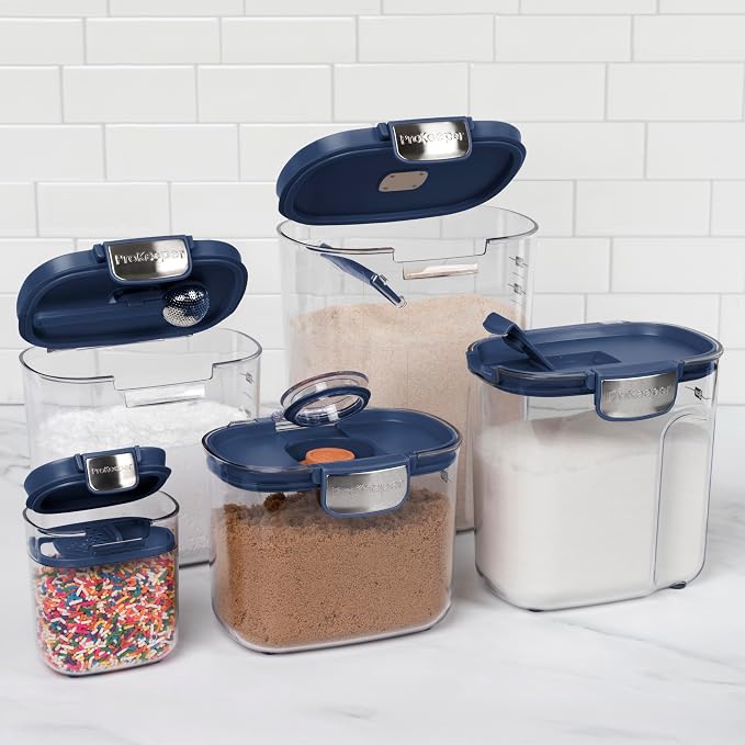 ProKeeper+ Airtight Food Storage Container Set – Clear Plastic Flour and Sugar Canister Set with Magnetic Accessories for Kitchen Organization (Navy, 9-Piece) - Image 2