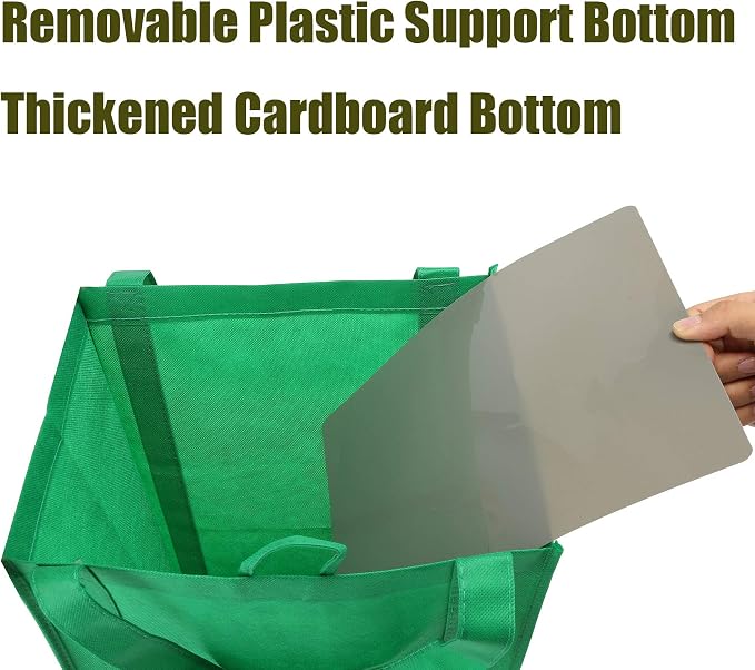NERUB Set of 10 Reusable Grocery Bags Heavy Duty Shopping Bags Large Grocery Totes with Reinforced Bottom Super Sturdy Handles, Green - Image 3