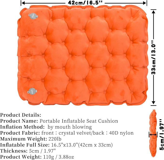 Inflatable Seat Cushion, Chair Cushions, Lightweight Air Sitting Pad, Portable Chair Pads for Indoor Dining Room Kitchen Chairs Office Airplane Car, Floor Cushion for Home(Orange) - Image 2
