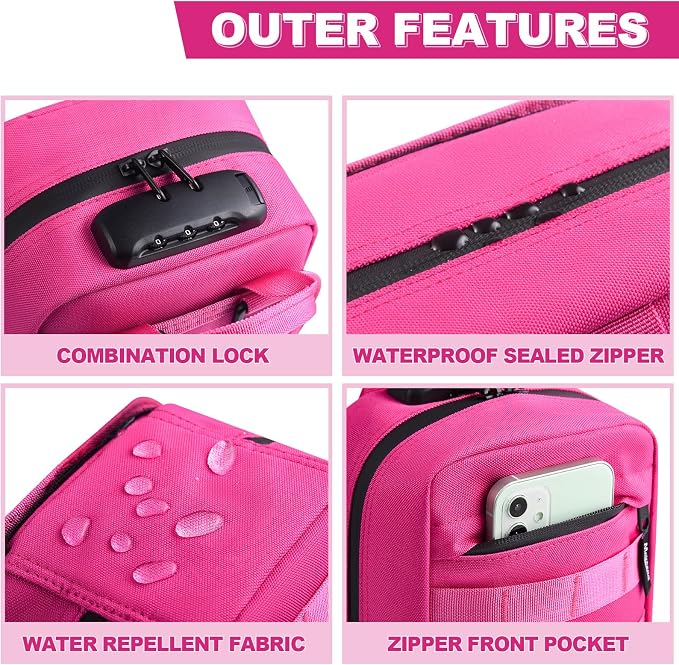 Storage Bag with Combination Lock, Small Travel Medicine Lock Box, Carbon Lined Tactical EDC Molle Bag Pouch, Money Cosmetic Organizer, Gifts for Women - Image 2