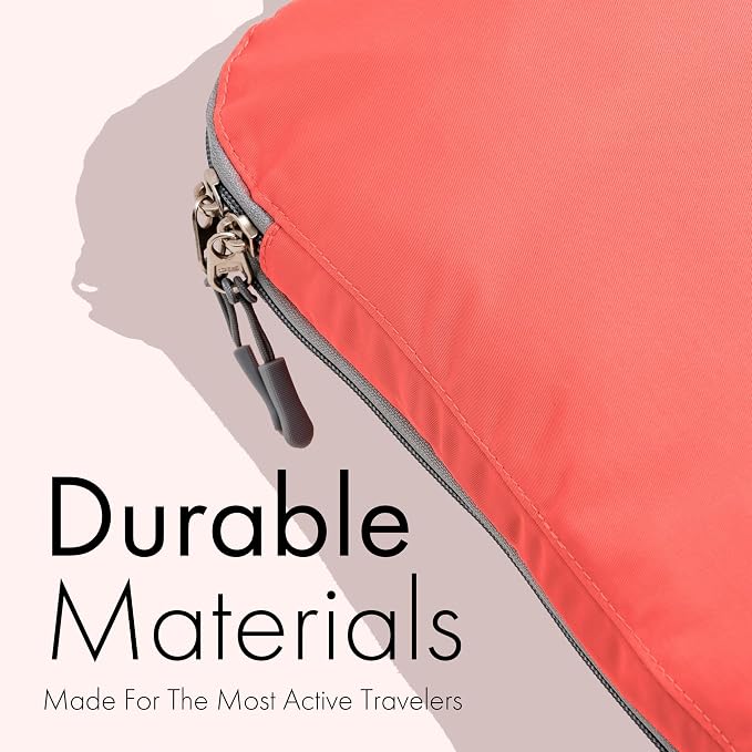 (Not Made In China) Compression Packing Cubes For Travel, Suitcase and Luggage Space Saver Organizer Bags, Lightweight, Waterproof Nylon, Durable, 4pc Set, Coral - Image 6