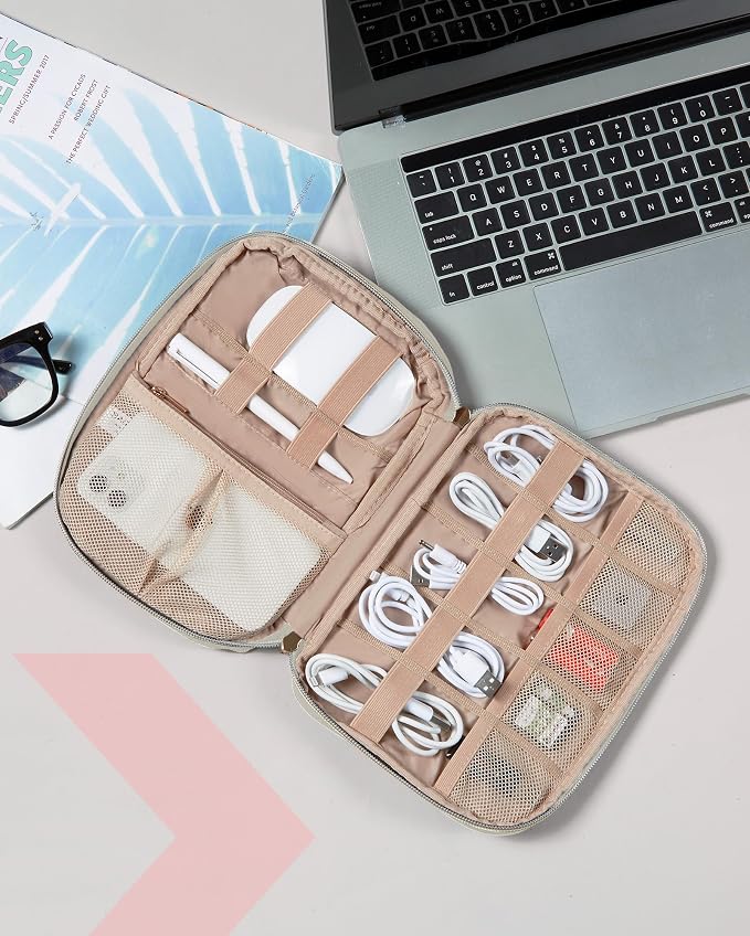BAGSMART Electronics Organizer Travel Case, Cable SD Card Phone Accessories Organizer Bag for Women Travel Essentials, Warm Grey - Image 6