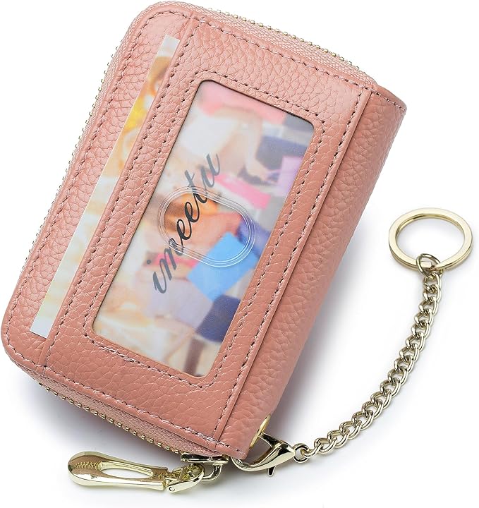 imeetu RFID Credit Card Holder, Small Card Wallet Women, Leather Card Case | Genuine Leather Women's Card & id Cases, Change Coin Purse with Zipper Keychain id Window, 20 Colors & 3 Styles, Daily, Gifts - Image 2