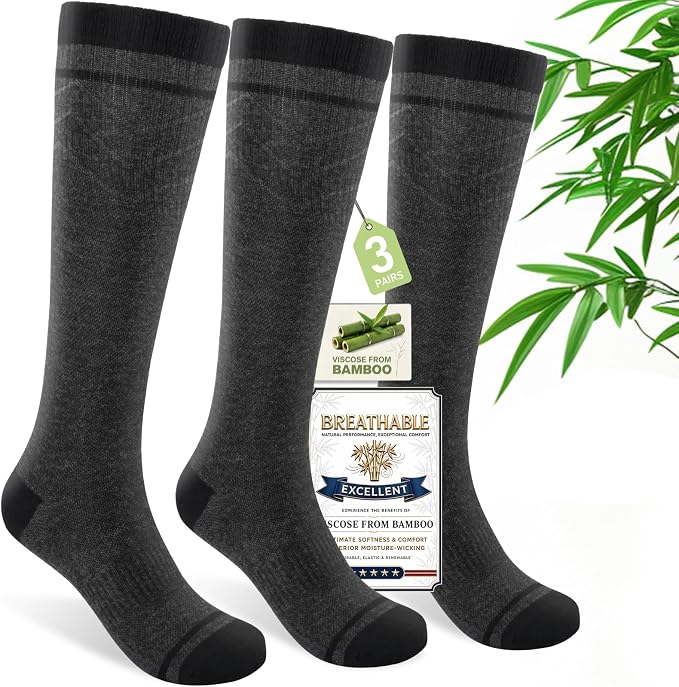 SONORAN Bamboo Viscose Compression Socks for Women & Men (3 Pairs) 15-20 mmHg Knee High Support for Nurses, Travel, Pregnant by Sonoran