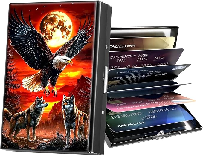 Metal Wallet,Credit Card Holder for Women Men,RFID Blocking Card Holder Wallet Mini Slim Aluminum Wallet ID Case Hard Card Case Business Card Holder Case,Sunset Eagle Wolf by ACWDMKH