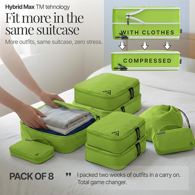 8-Piece Luxury Compression Packing Cubes & Bags for Travel – Maximize Space in Luggage with HybridMax Double-Capacity Design, 50 Luggage Tags, Deluxe Set, Lifetime Satisfaction Suitcase Organizer Bags - Image 2