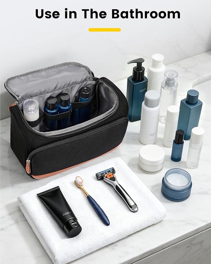 Vorspack Structured Canvas Travel Toiletry Bag for Men, Large-Black | Upright Travel Bag with Wet Pocket, Wide Opening, Bathroom Organizer for Shaving Grooming Skincare, Travel Essentials, Gifts - Image 7