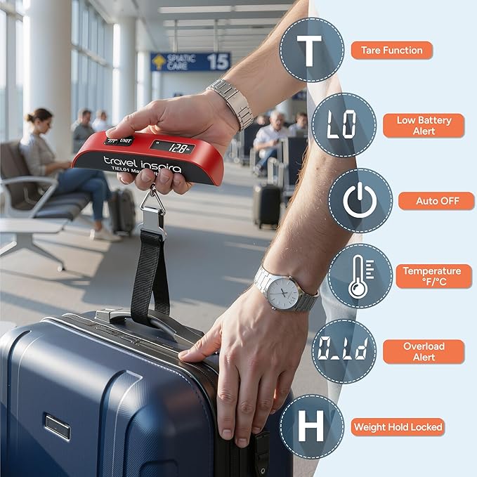 travel inspira Luggage Scale, Portable Digital Hanging Baggage Scale for Travel, Suitcase Weight Scale with Rubber Paint, 110 Pounds, Battery Included - Image 3