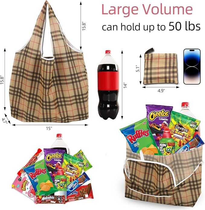 6 Pack Reusable Grocery Bags Heavy Duty with Handles, Reusable Shopping Bags for Women, Foldable, Washable for Store, Travel - Image 4
