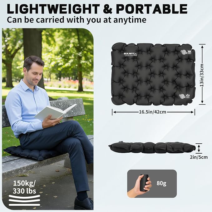 EULANT Lightweight Inflatable Seat Cushion,Compact Travel Cushion Pad | Stadium Seat Pad Camping Travel Air Seat Cushion for Airplane Hiking Bleachers Office Home Sports Events - Image 2