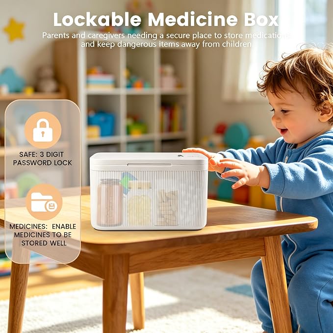 Upgraded Taller Size Medicine Lock Box,Lockable Storage Box with Combination Code for Medication Safe,Lock Box for Pills/Snack/Ipad Mini,Locked Container for Home/Office 9.4X5.5X5.7inch Medium - Image 5